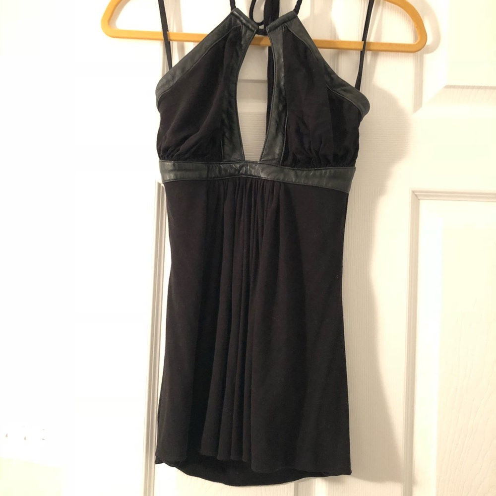 Sky Halter Top With Faux Leather Trim